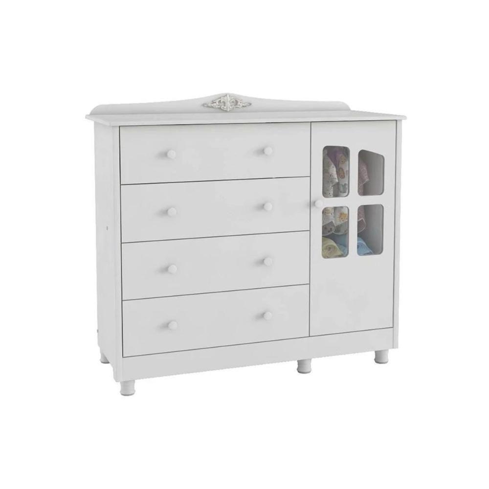 Cômoda Bebê Elô C- 1 Porta Cristal E 4 Gavetas Branco - Peroba - 1