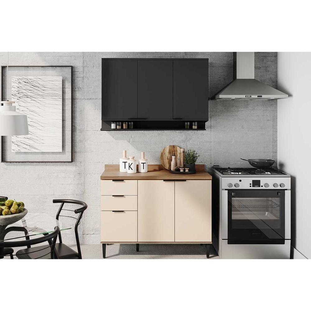 Cozinha Modulada Completa Alpha 2 Peças (1aéreo+1balcão) C2p53 Freijo-off White-preto - Carraro - 1