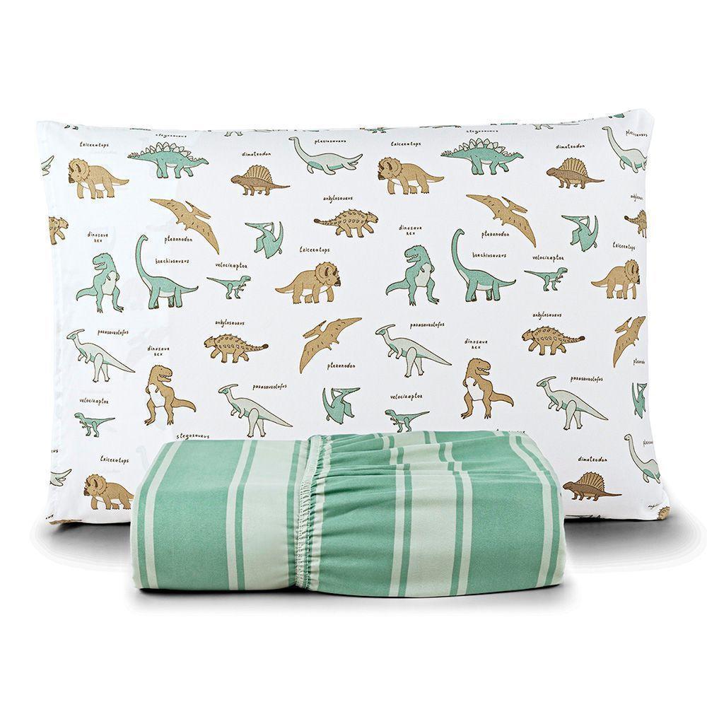 Jogo De Cama Lençol Kidsteem Solteiro Dinossauro 2 Pçs - 100% Poliéster - 1