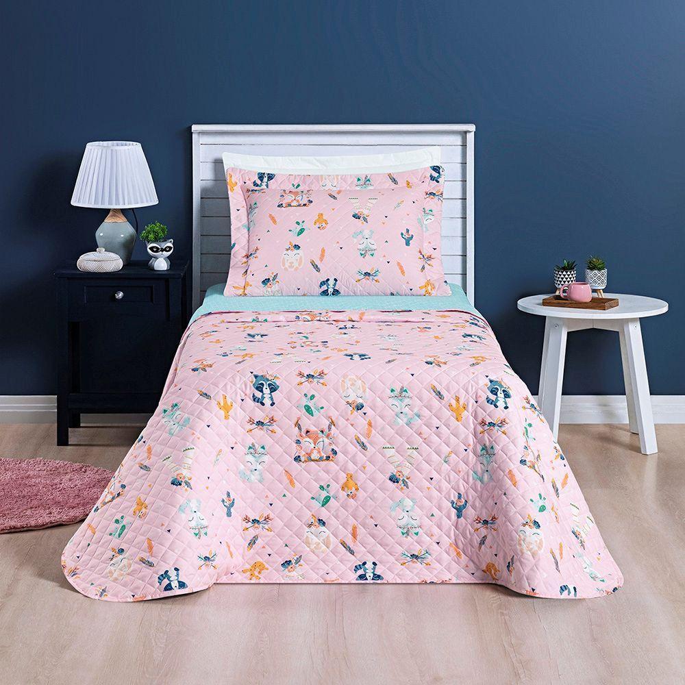 Cobre Leito Kidsteem Solteiro Micropercal Foxy 2 Peças - 100% Poliéster - 2