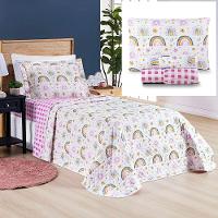 Coordenado Cobre Leito E Lençol Kidsteem Solteiro Rainbow 5 Pçs - 100% Poliéster - 1