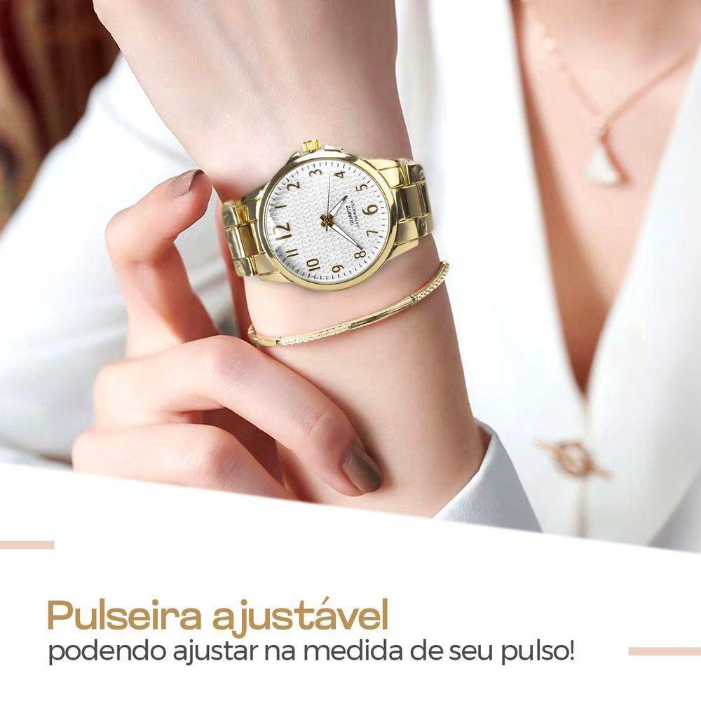 Relogio Feminino Banhado + Colar Ponto Luz + Pulseira Caixa Premium Presente Qualidade Premium - 5