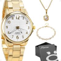 Relogio Feminino Banhado + Colar Ponto Luz + Pulseira Caixa Premium Presente Qualidade Premium - 1