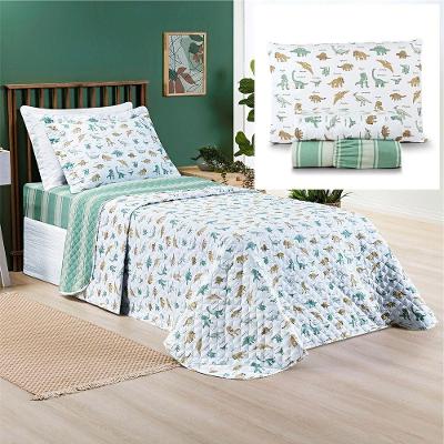 Coordenado Cobre Leito E Lençol Kidsteem Solteiro Dinossauro 5 Pçs - 100% Poliéster