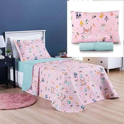 Coordenado Cobre Leito E Lençol Kidsteem Solteiro Foxy 5 Pçs - 100% Poliéster