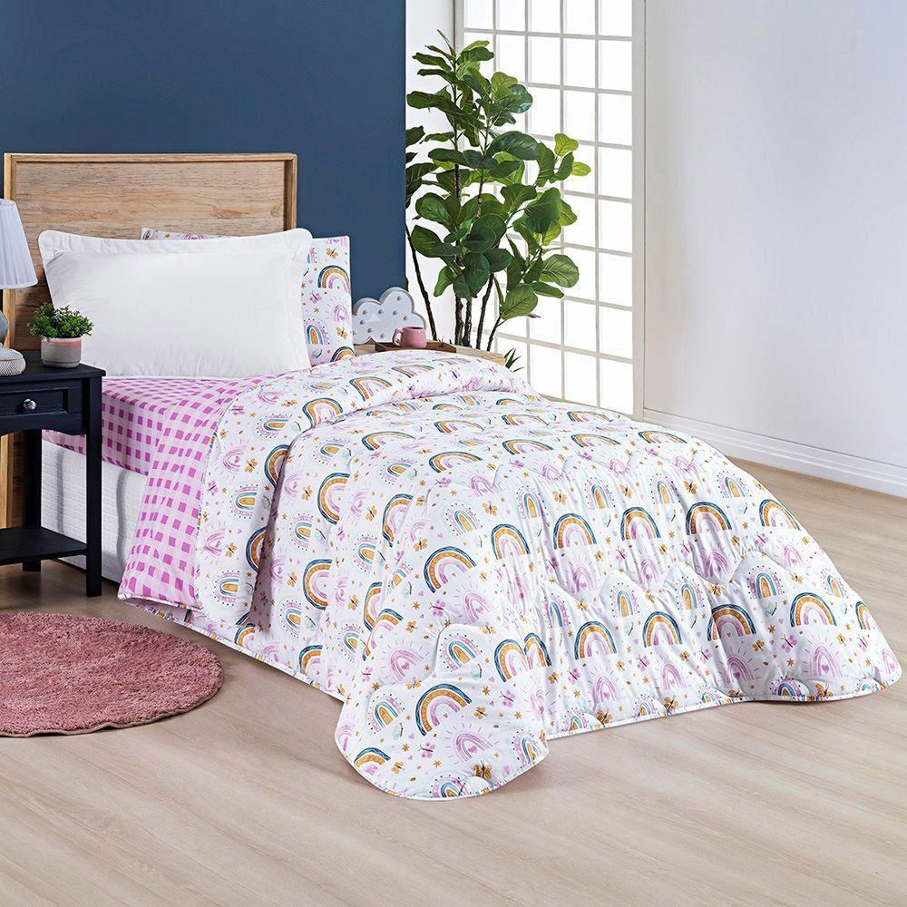 Edredom Kidsteem Solteiro Dupla Face Micropercal Rainbow - 100% Poliéster - 3