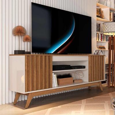 Rack Ripado Para Tv 65 Polegadas 2 Portas Pés Em Madeira Off White Freijo Off White/freijo