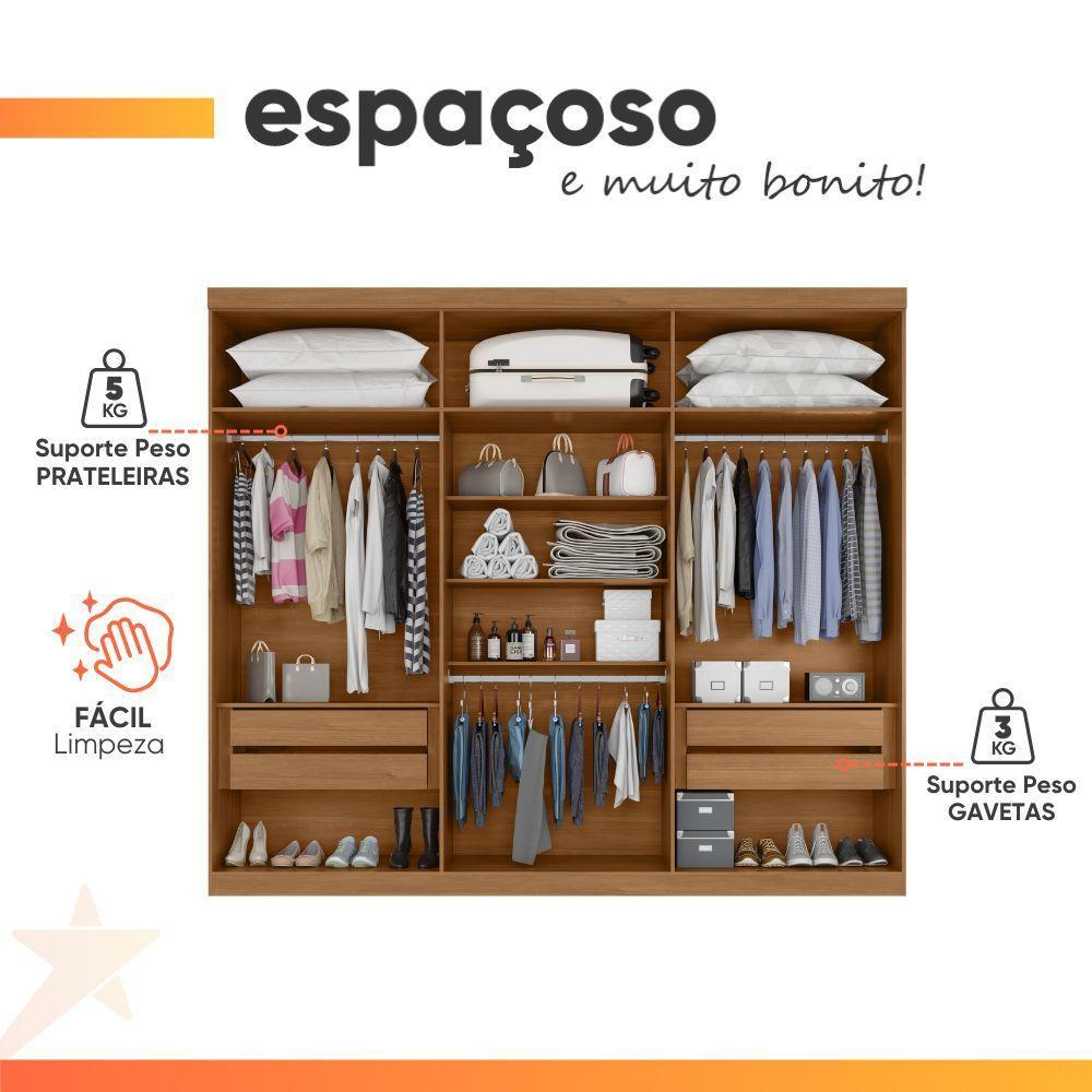 Guarda Roupas Casal 6 Portas 4 Gavetas Alvorada Madeirado - 6