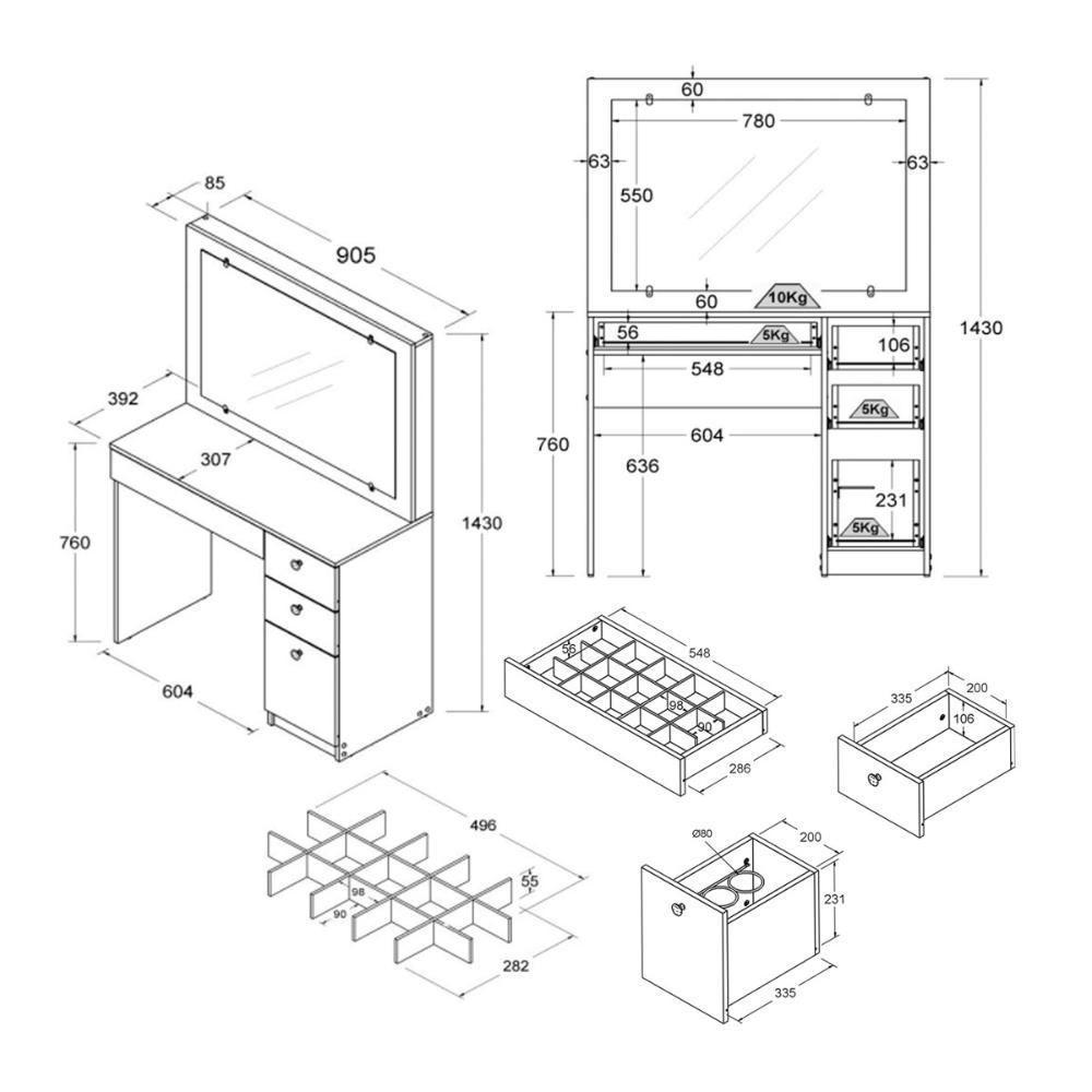 Penteadeira Ditália 4 Gavetas + Kit Luz Pe-110 Branco - 3