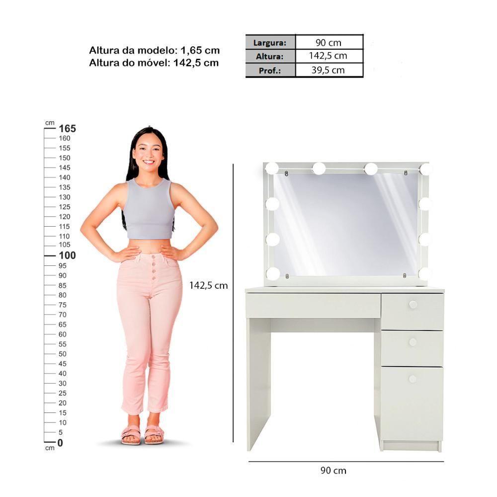 Penteadeira Ditália 4 Gavetas + Kit Luz Pe-110 Branco - 4