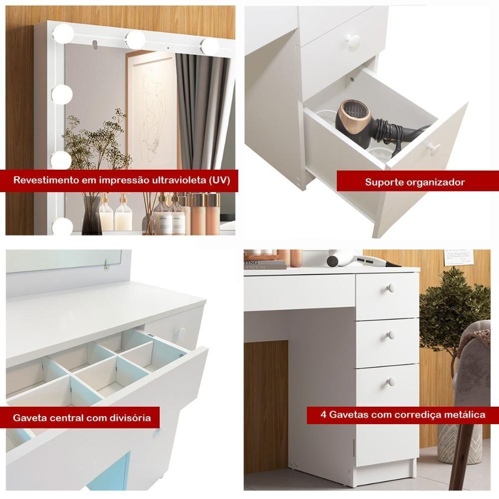 Penteadeira Ditália 4 Gavetas + Kit Luz Pe-110 Branco - 8