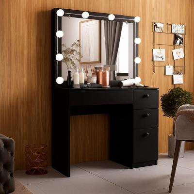 Penteadeira Ditália 4 Gavetas + Kit Luz Pe-110 Preto