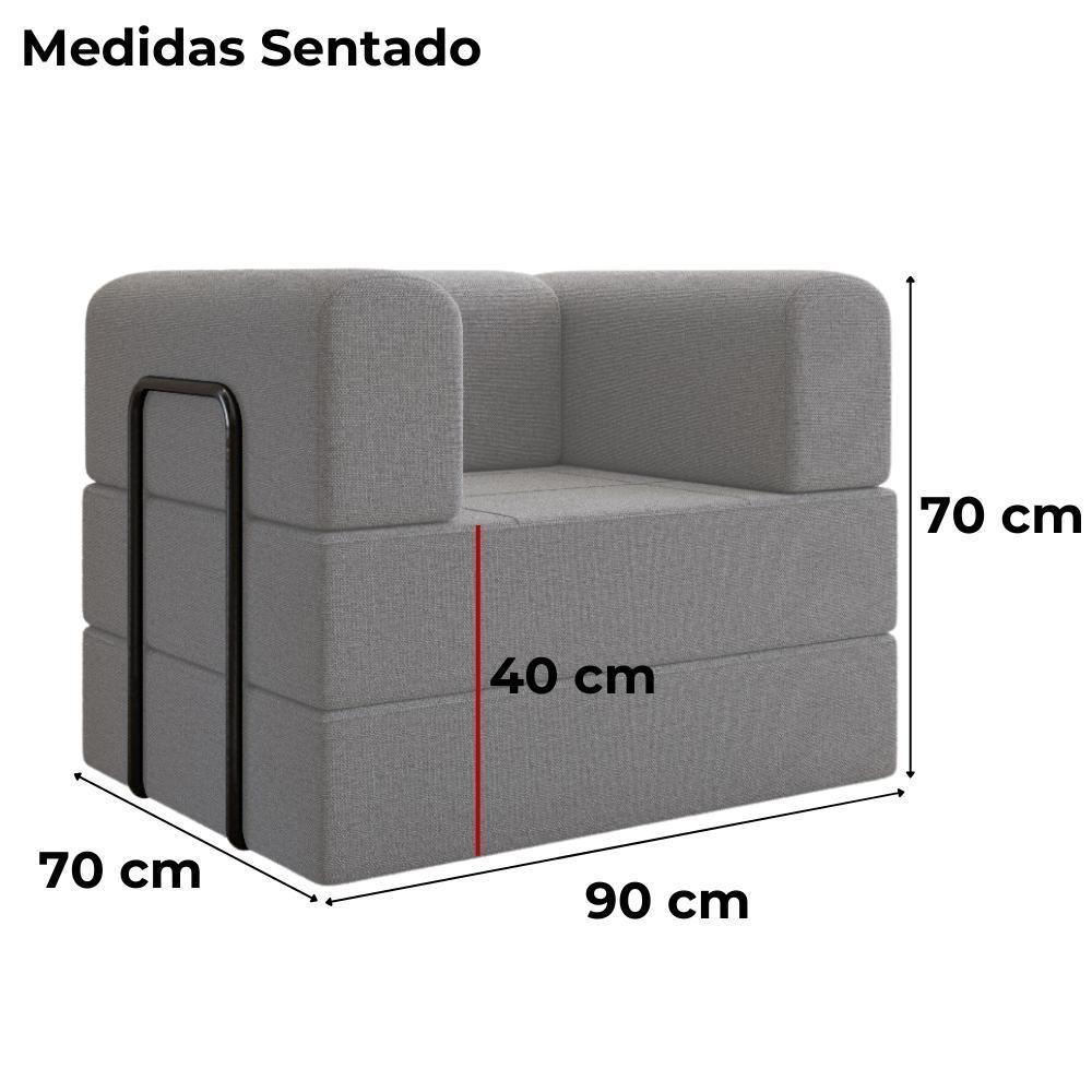 Poltrona Cama Modular 90 Cm Monaco Linho Cinza Vconcept Cinza - 2