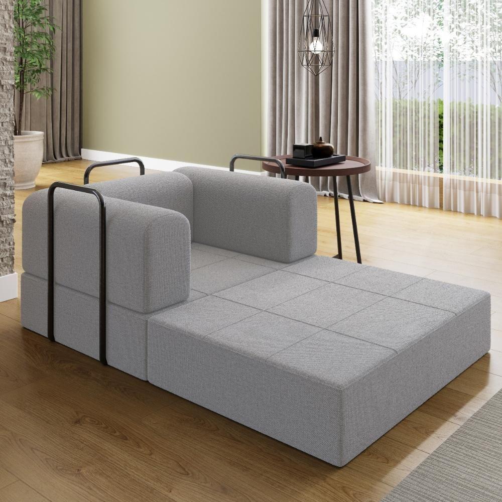 Poltrona Cama Modular 90 Cm Monaco Linho Cinza Vconcept Cinza - 7