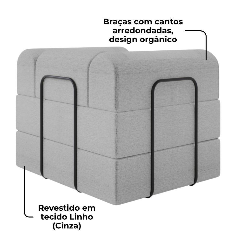Poltrona Cama Modular 90 Cm Monaco Linho Cinza Vconcept Cinza - 9