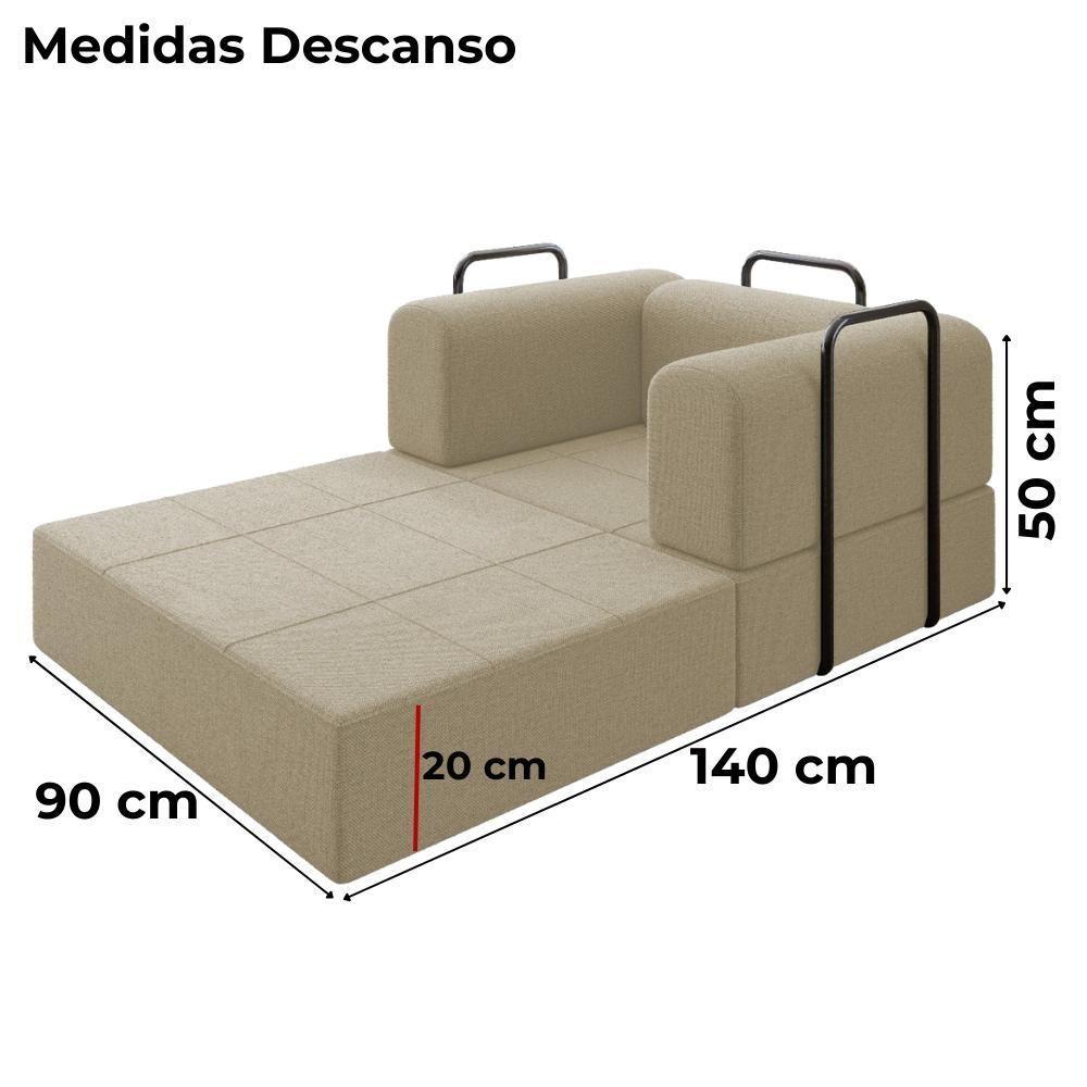 Poltrona Cama Modular 90 Cm Monaco Linho Bege Vconcept Bege - 4