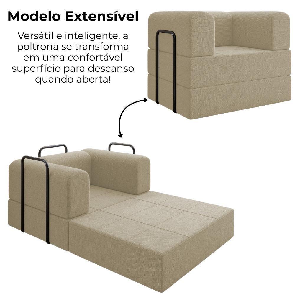 Poltrona Cama Modular 90 Cm Monaco Linho Bege Vconcept Bege - 5