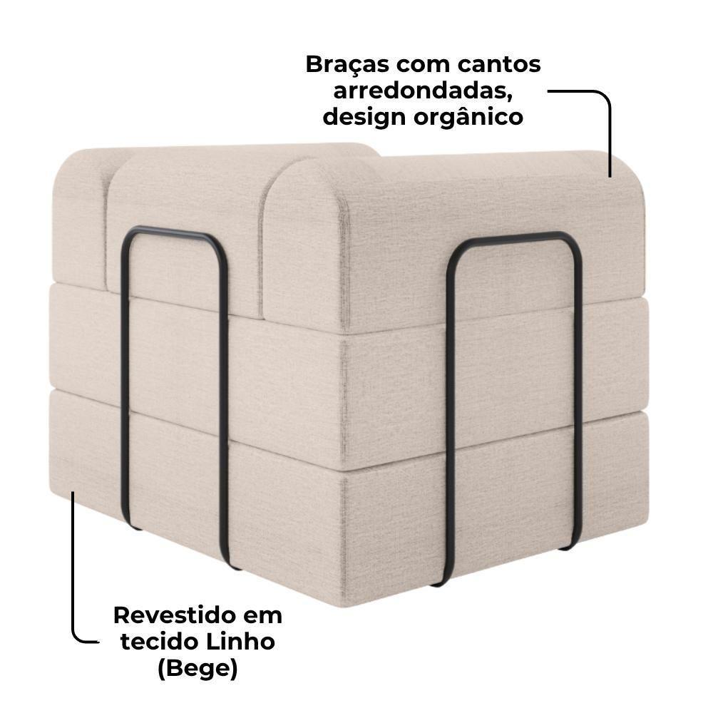 Poltrona Cama Modular 90 Cm Monaco Linho Bege Vconcept Bege - 6