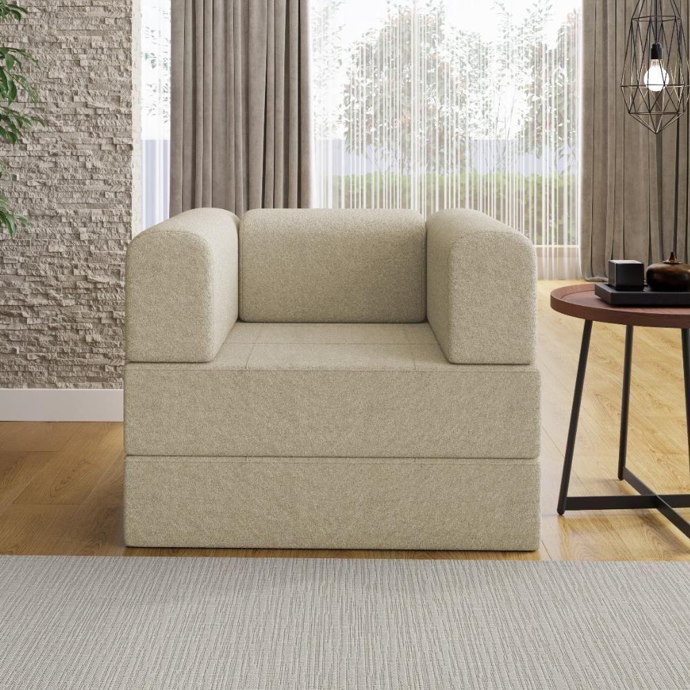 Poltrona Cama Modular 90 Cm Monaco Linho Bege Vconcept Bege - 7