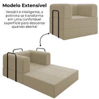 Poltrona Cama Modular 90 Cm Monaco Linho Bege Vconcept Bege - 5