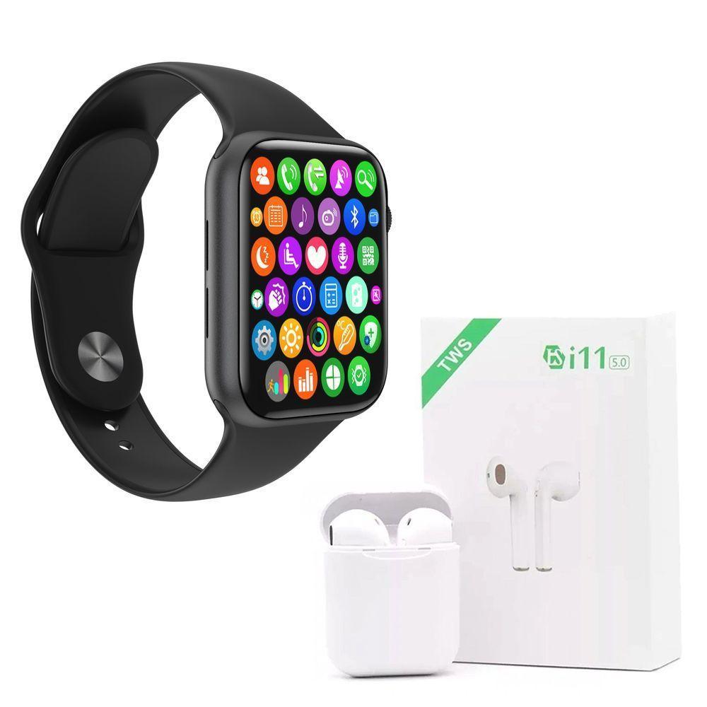 Kit 1 Relógio Smartwatch Iwo 8 Lite Plus Preto Troca Pulseira + Fone I11 Tws Branco - Smart Bracelet - 1