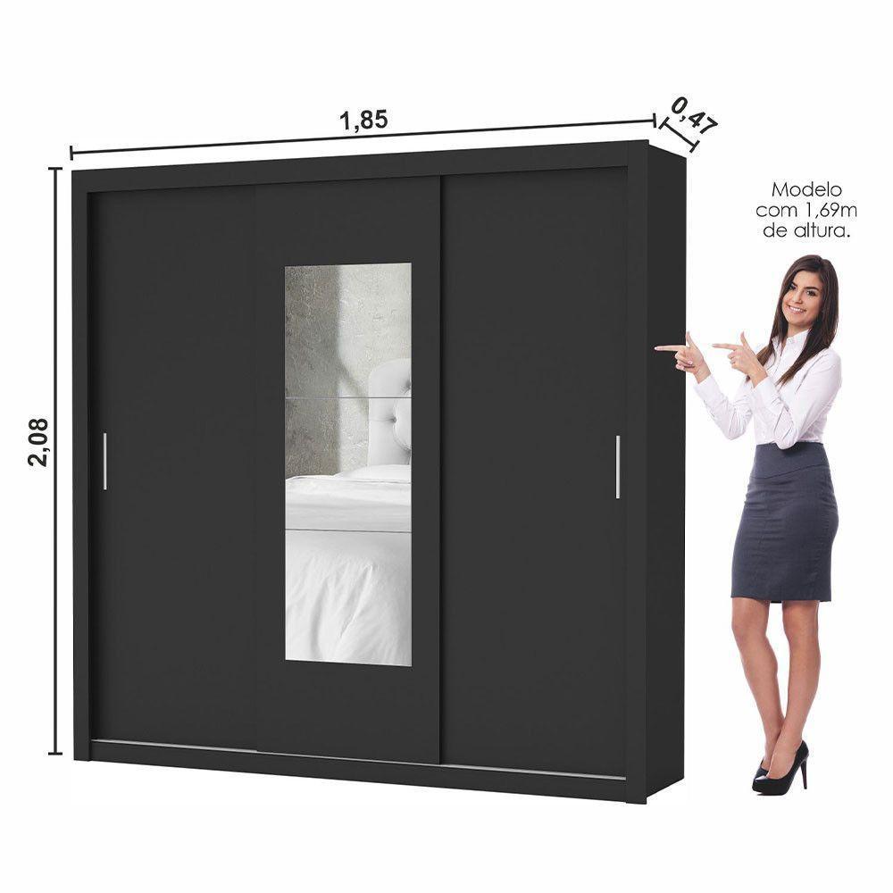 Guarda-roupa Casal Clarice 4 Gvts Com Espelho Carioca Móveis Preto - 4
