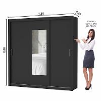 Guarda-roupa Casal Clarice 4 Gvts Com Espelho Carioca Móveis Preto
