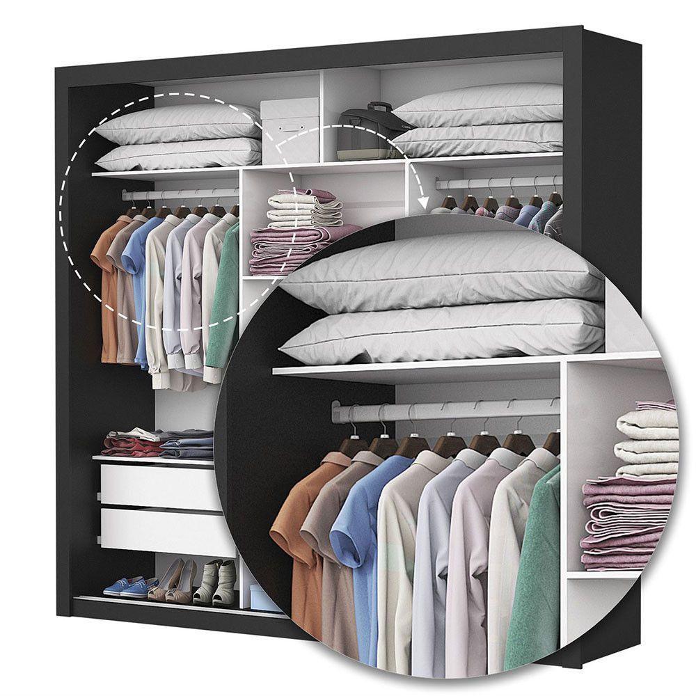 Guarda-roupa Casal Clarice 4 Gvts Com Espelho Carioca Móveis Preto/offwhite - 2