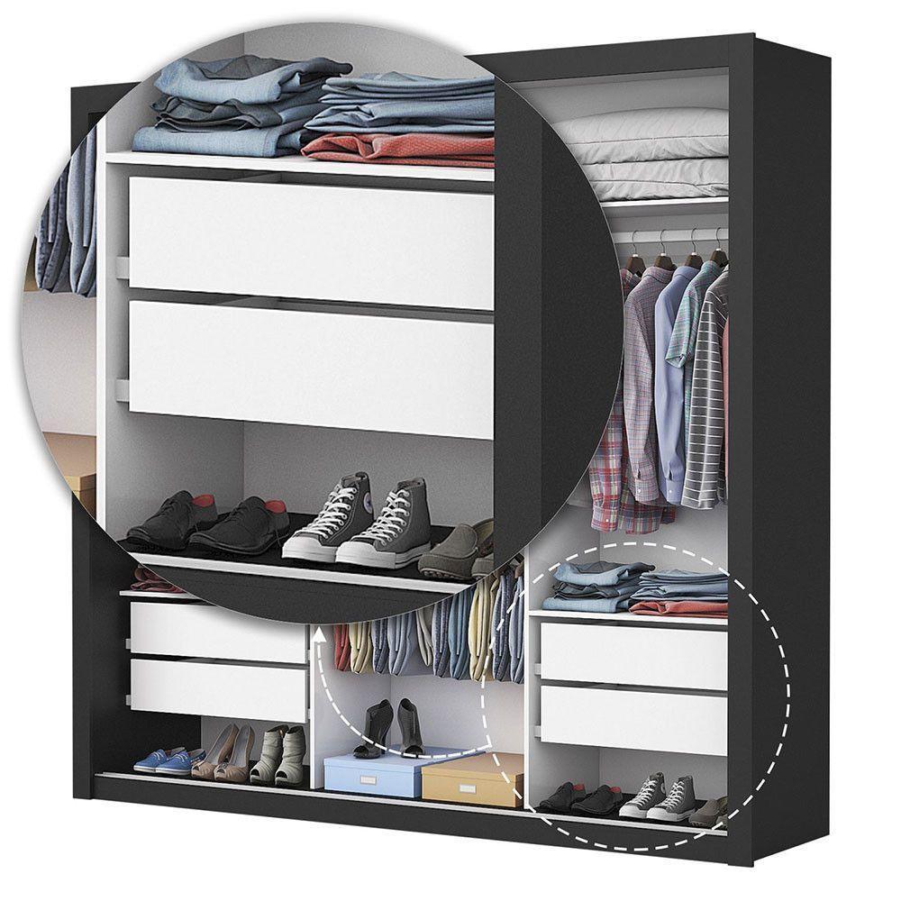 Guarda-roupa Casal Clarice 4 Gvts Com Espelho Carioca Móveis Preto/offwhite - 3