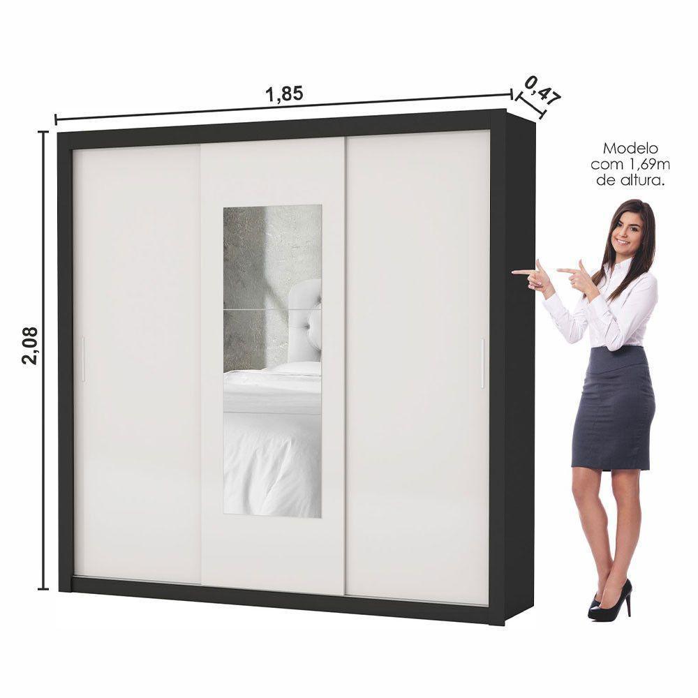 Guarda-roupa Casal Clarice 4 Gvts Com Espelho Carioca Móveis Preto/offwhite - 4