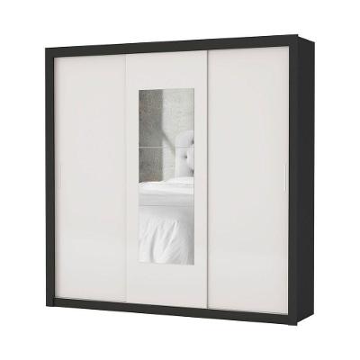 Guarda Roupa Casal Clarice 3 Portas de Correr 4 Gavetas Preto-offwhite
