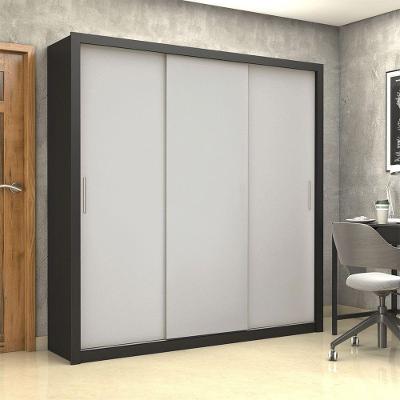 Guarda Roupa Casal Clarice 3 Portas de Correr 4 Gavetas Preto-offwhite