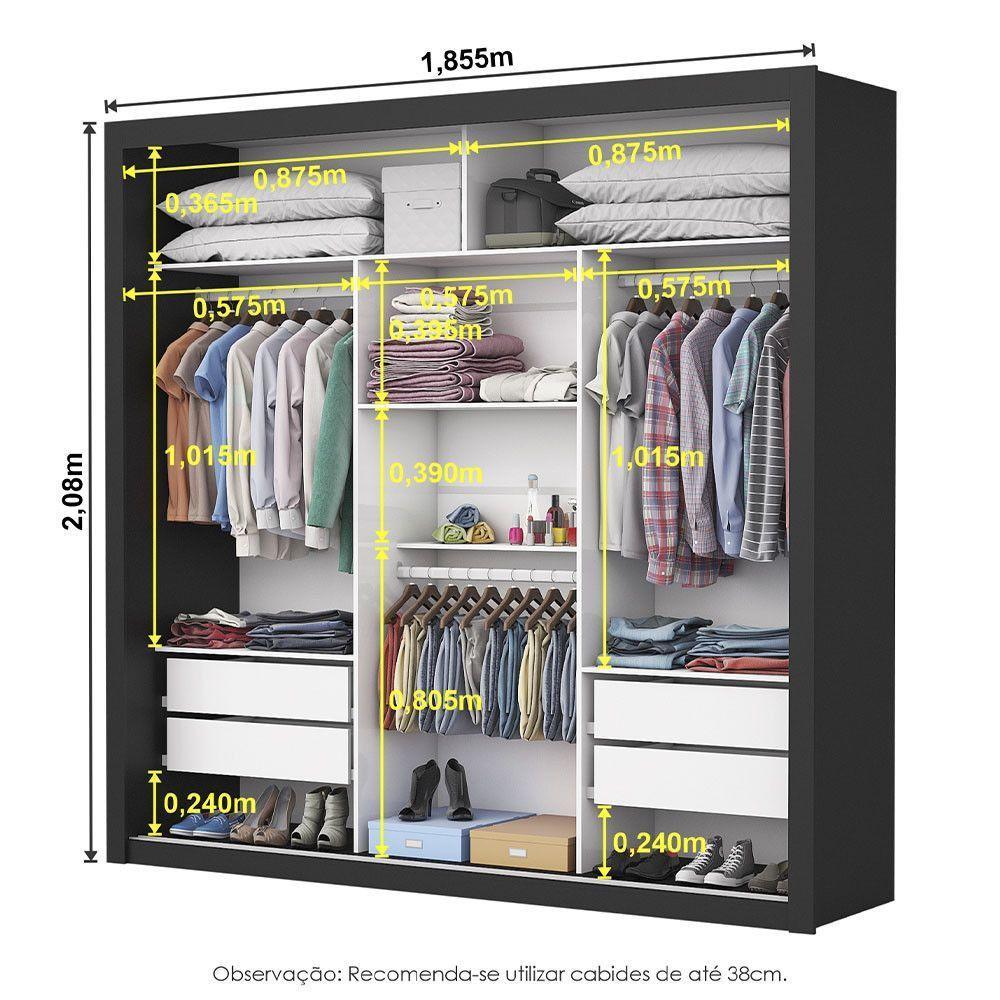 Guarda-roupa Casal Melissa 4 Gavetas Glass Carioca Móveis Preto - 5