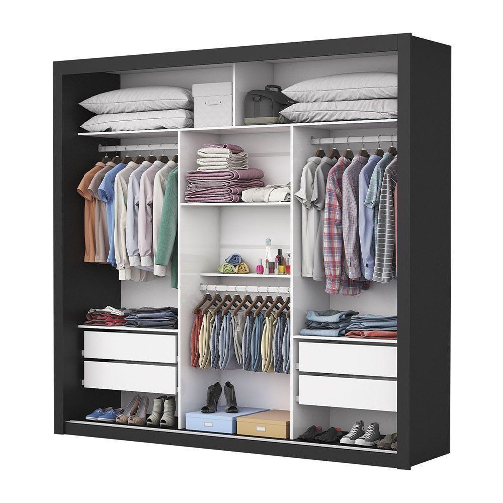 Guarda-roupa Casal Melissa 4 Gavetas Glass Carioca Móveis Preto - 6