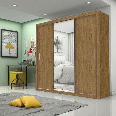 Guarda Roupa Casal Melissa 3 Portas de Correr 4 Gavetas Cinamomo com Espelho