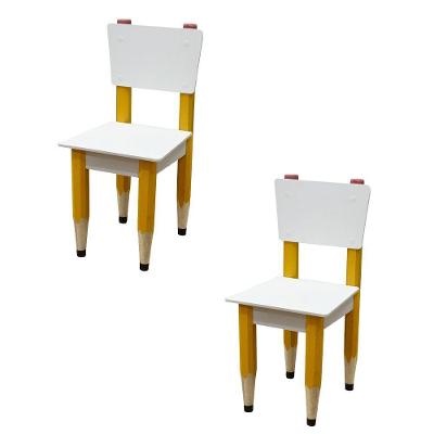 Kit 2 Cadeiras Cadeira Infantil Lápis Amarelo Assento E Encosto Brancos Para Estudos E Desenhos Mobília Decor
