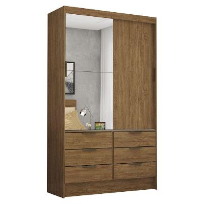 Guarda Roupa Guarda-roupa Sevilha 2 Portas de Correr 6 Gavetas Cinamomo MDP com Espelho