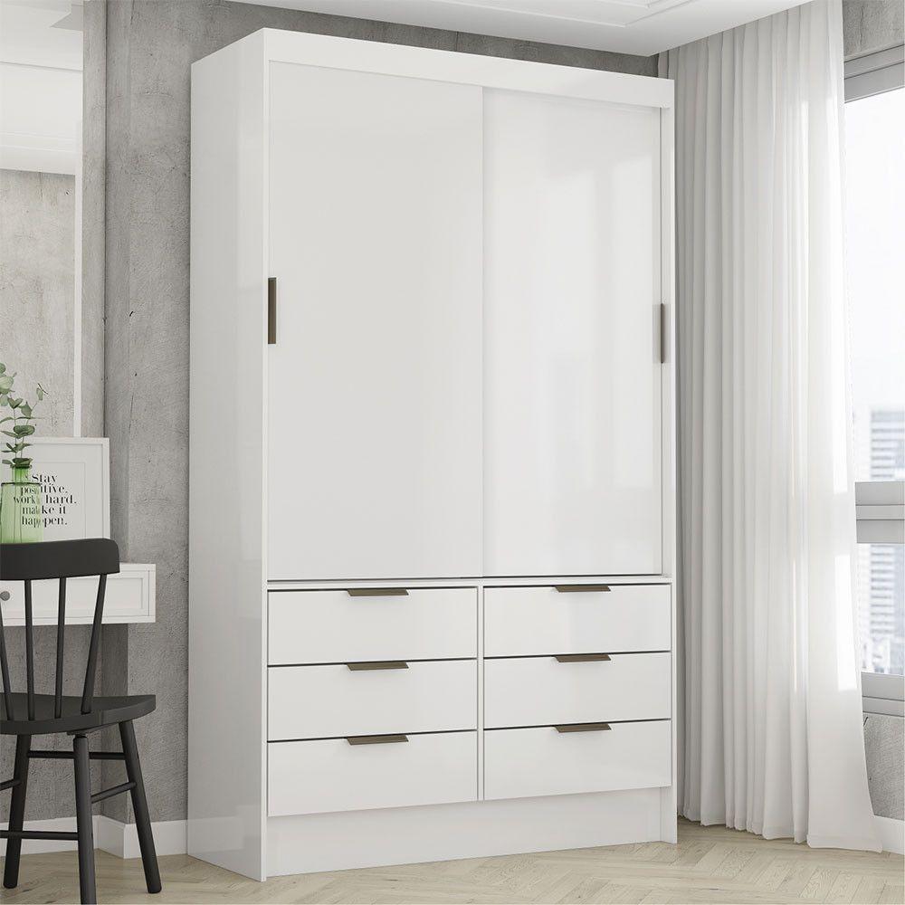 Guarda-roupa Sevilha 2 Portas 6 Gavetas Carioca Móveis Branco - 2