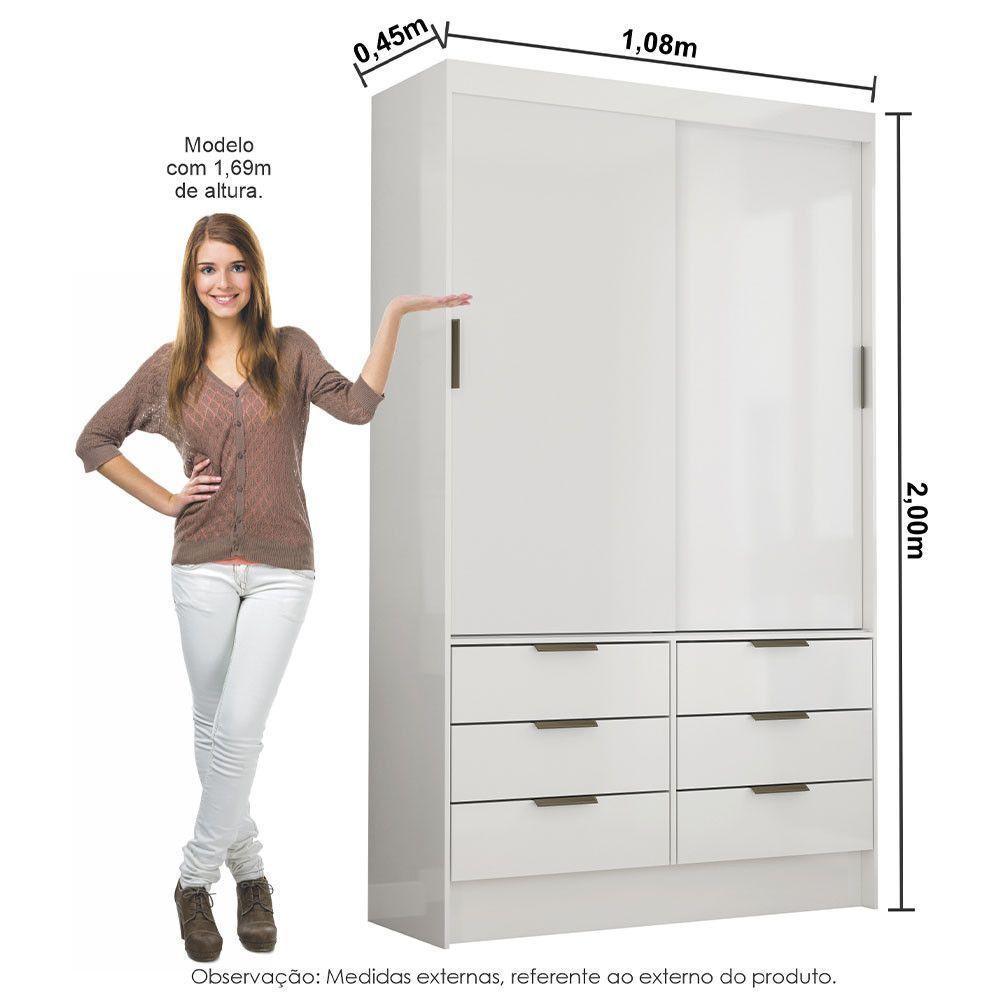 Guarda-roupa Sevilha 2 Portas 6 Gavetas Carioca Móveis Branco - 3