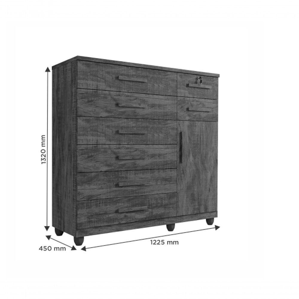 Cômoda New Vitória 8 Gavetas 1 Porta Benetil Móveis - Cinamomo - 3