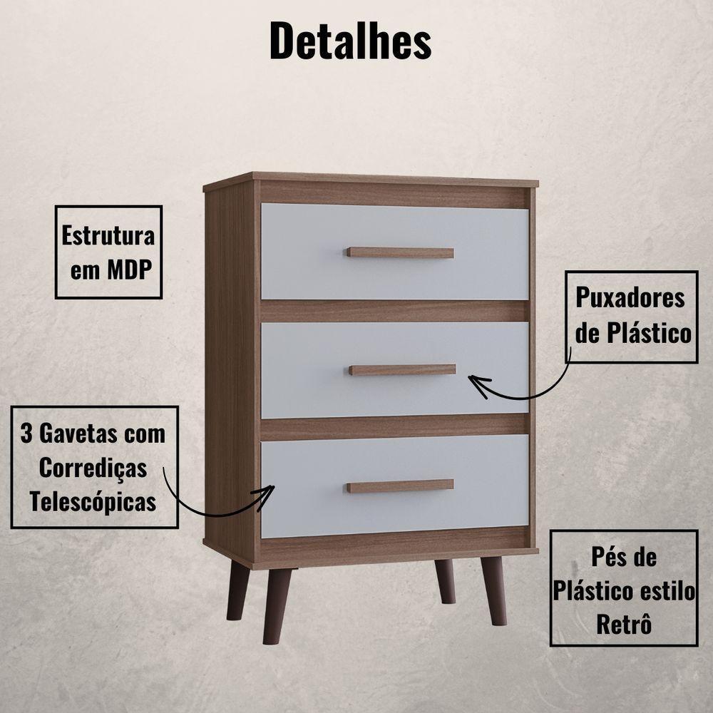 Cômoda Mila 3 Gavetas Savana Off White Moblis - 3