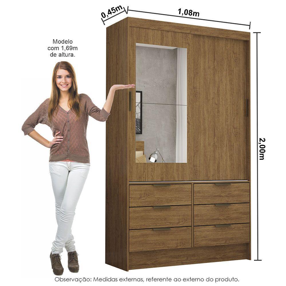 Guarda-roupa Sevilha 2 Pts 6 Gvts Com Espelho Carioca Móveis Cinamomo - 3
