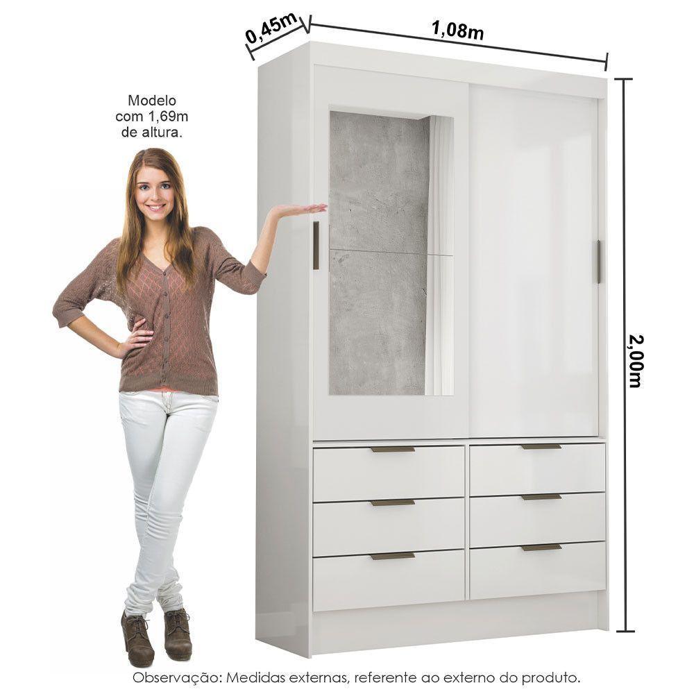 Guarda-roupa Sevilha 2 Pts 6 Gvts Com Espelho Carioca Móveis Branco - 3