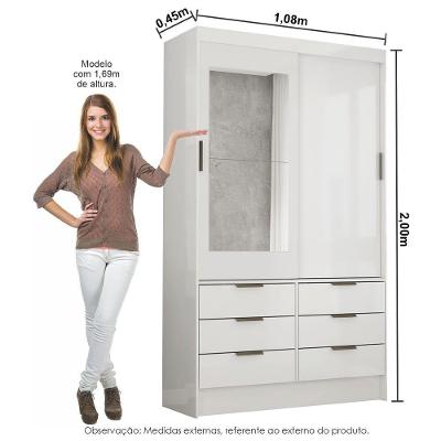 Guarda-roupa Sevilha 2 Pts 6 Gvts Com Espelho Carioca Móveis Branco
