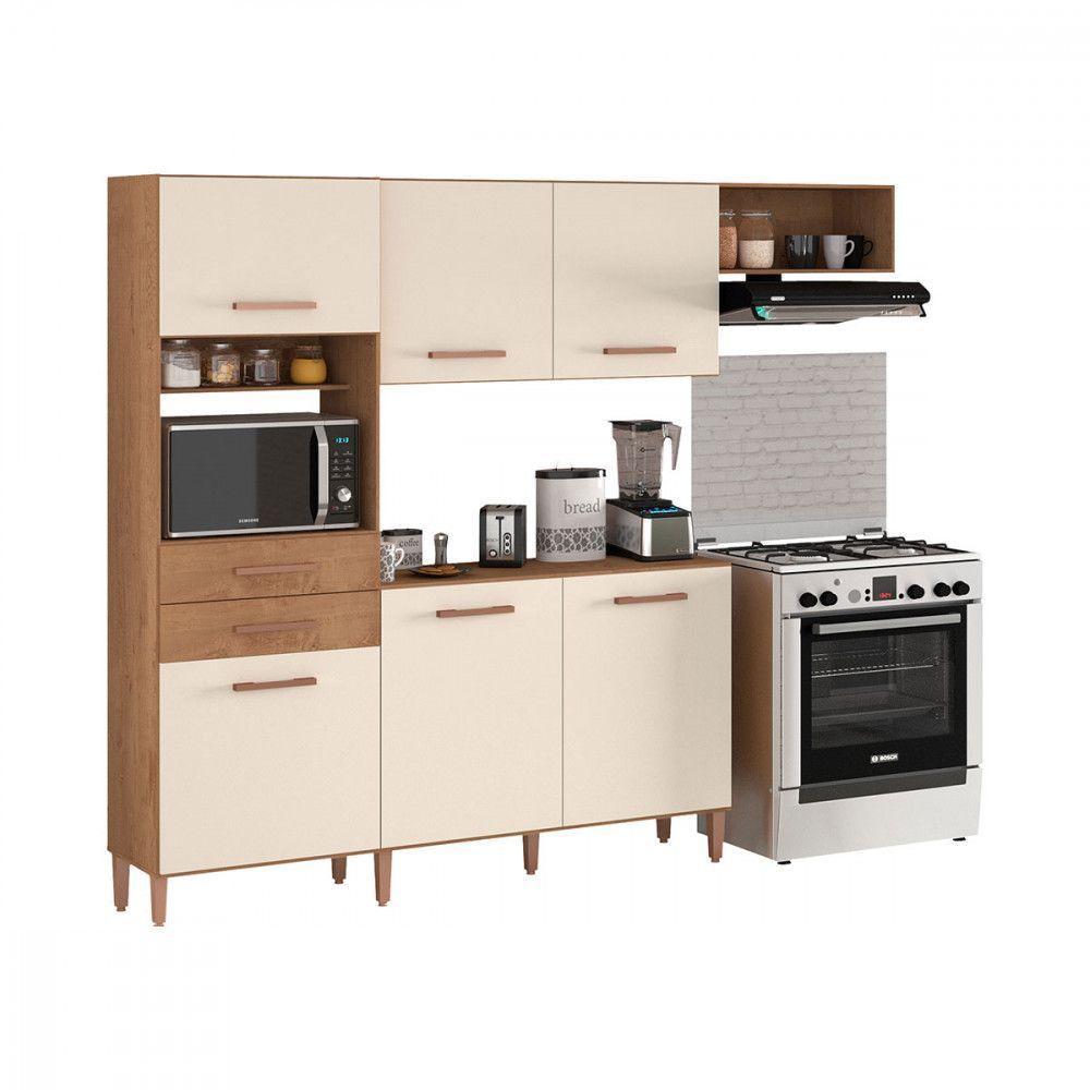 Cozinha Completa Salinas Top 6 Portas 2 Gav. Atualle Móveis Canelato Rustico/natura/off White - 1