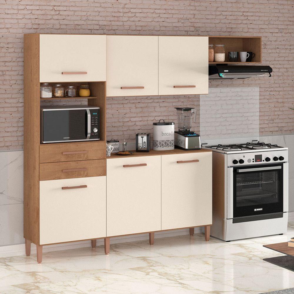 Cozinha Completa Salinas Top 6 Portas 2 Gav. Atualle Móveis Canelato Rustico/natura/off White - 2