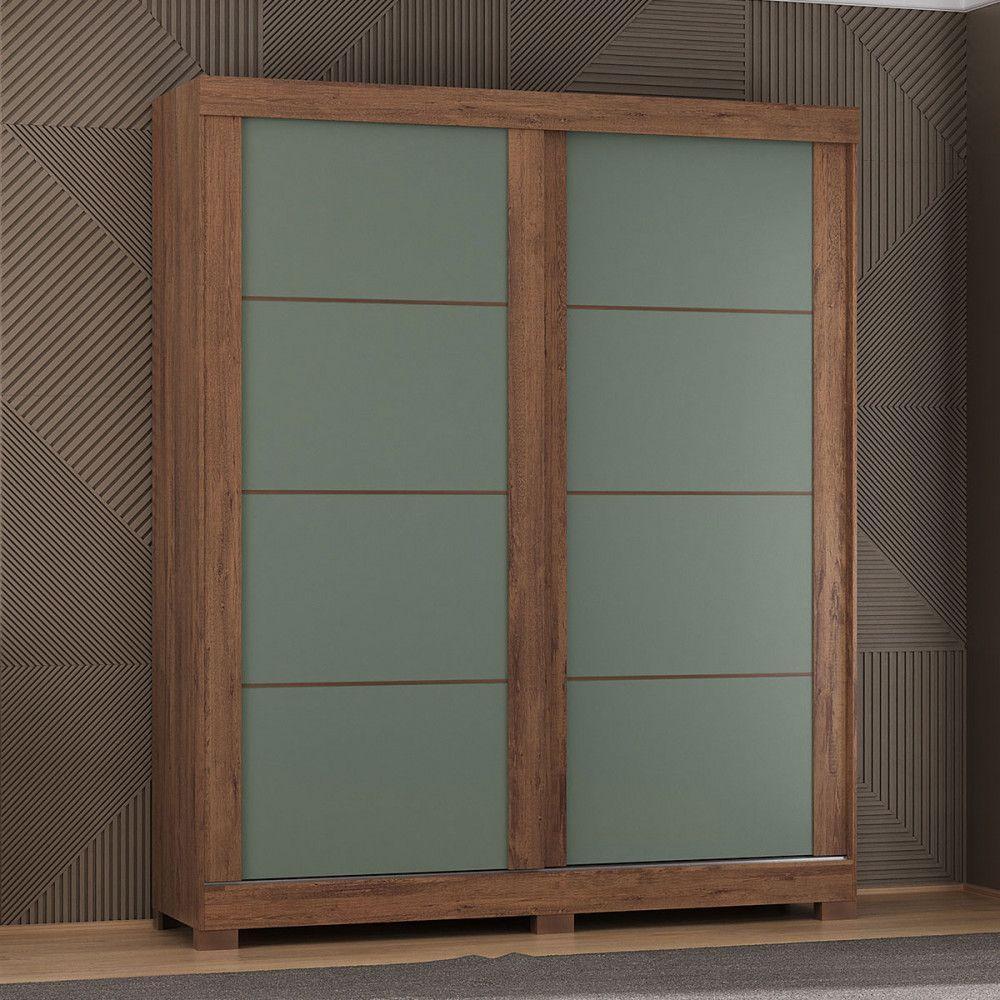 Guarda-roupa Solteiro Montana 2 Portas 2 Gav. Atualle Móveis Freijo Rustico/preto/green Fosco - 2