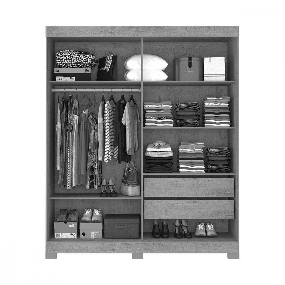 Guarda-roupa Solteiro Montana 2 Portas 2 Gav. Atualle Móveis Freijo Rustico/preto/green Fosco - 3