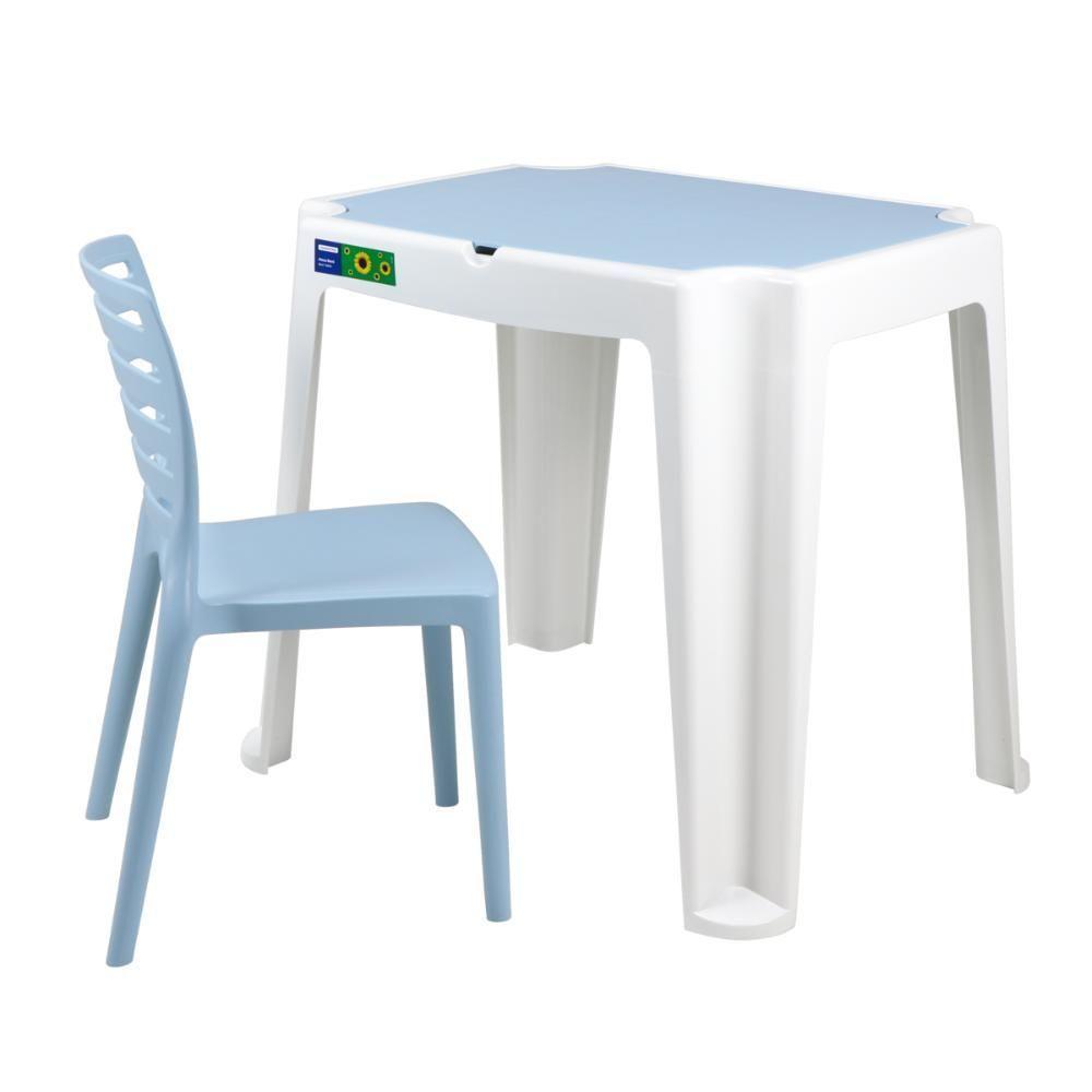 Conjunto De Mesa E Cadeira Infantil Tramontina Beni Em Polipropileno Azul Com Quadro De Atividades - 7