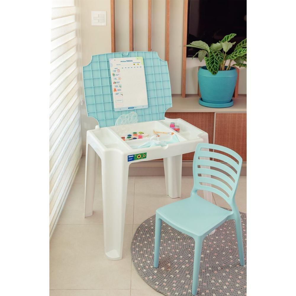 Conjunto De Mesa E Cadeira Infantil Tramontina Beni Em Polipropileno Azul Com Quadro De Atividades - 9